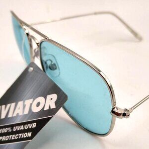 Foster Grant Silver Light Blue Aviator Sunglasses NEW